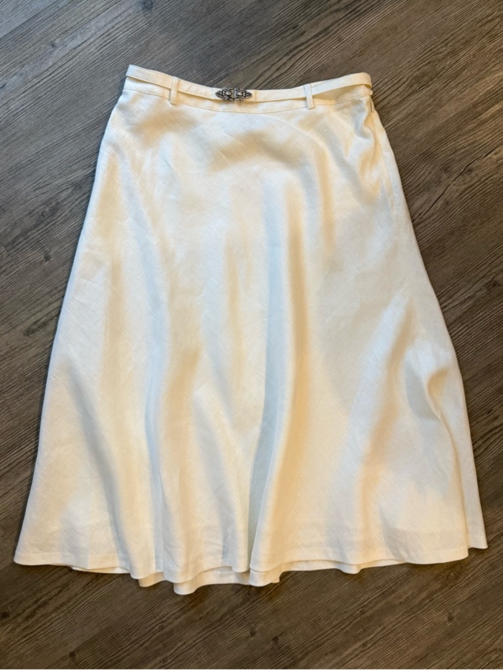 Lauren Ralph Lauren Skirt Womens 8 Ivory Excellent Linen Jeweled Buckle Midi